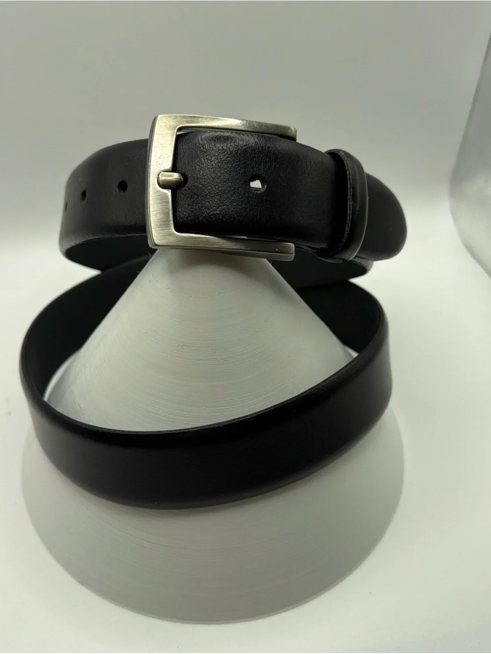 Black Italian Leather Dress Belt - Silver Color Buckle Men's Size 36/90